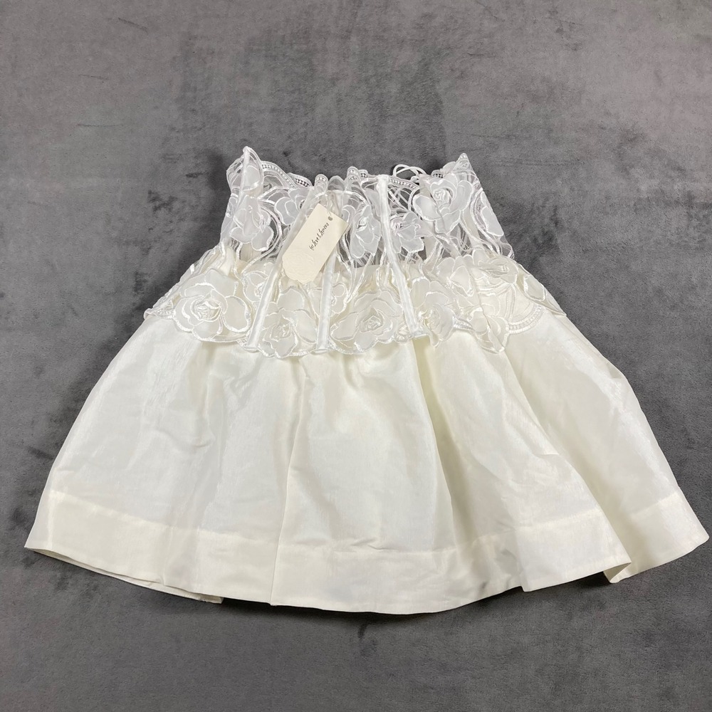 For Love & Lemons White Floral Lace Corset Mini Skirt Ivory Size M NEW